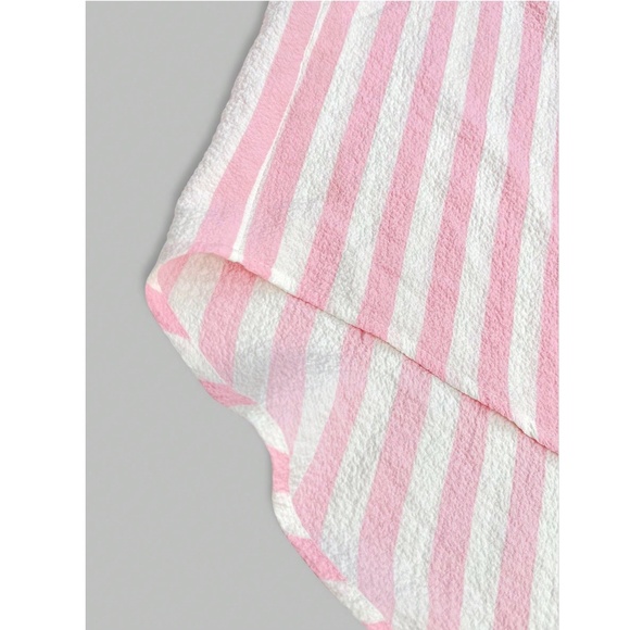 Pink with White Stripes Oversized Button Down Shirt Long Sleeve - Picture 5 of 9
